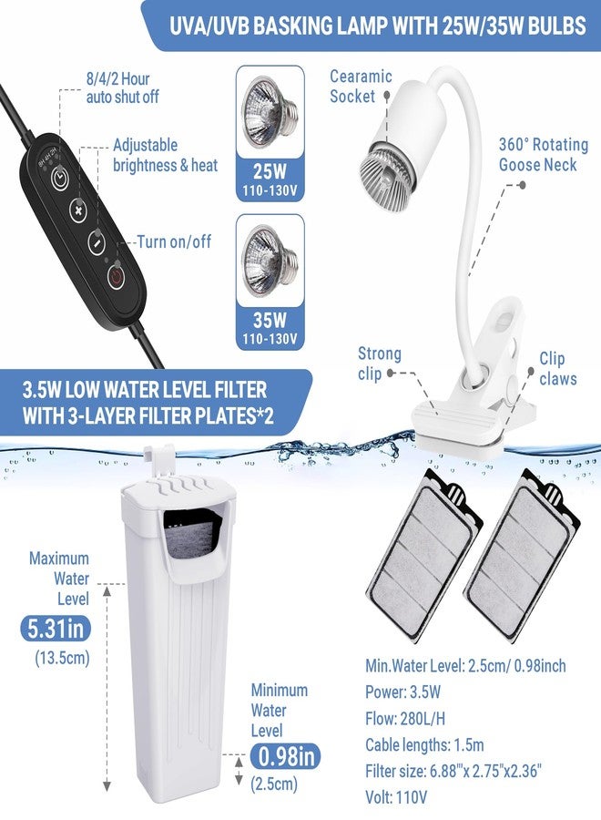 GOZILLA Aquatic Turtle Tank+Lamp+Filter Kit, Upgrade PC Turtle Tank Starter Kit with Adjustable 360°Lamp & Filter,Reptile Habitat Lid,Hanging Platform for Small Reptiles.(15.75×7.9×9''/White) - Image 4